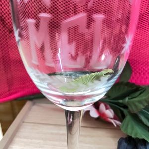 Hand Blown Crystal- wine glass! Inscribed flowers and name “MEL”